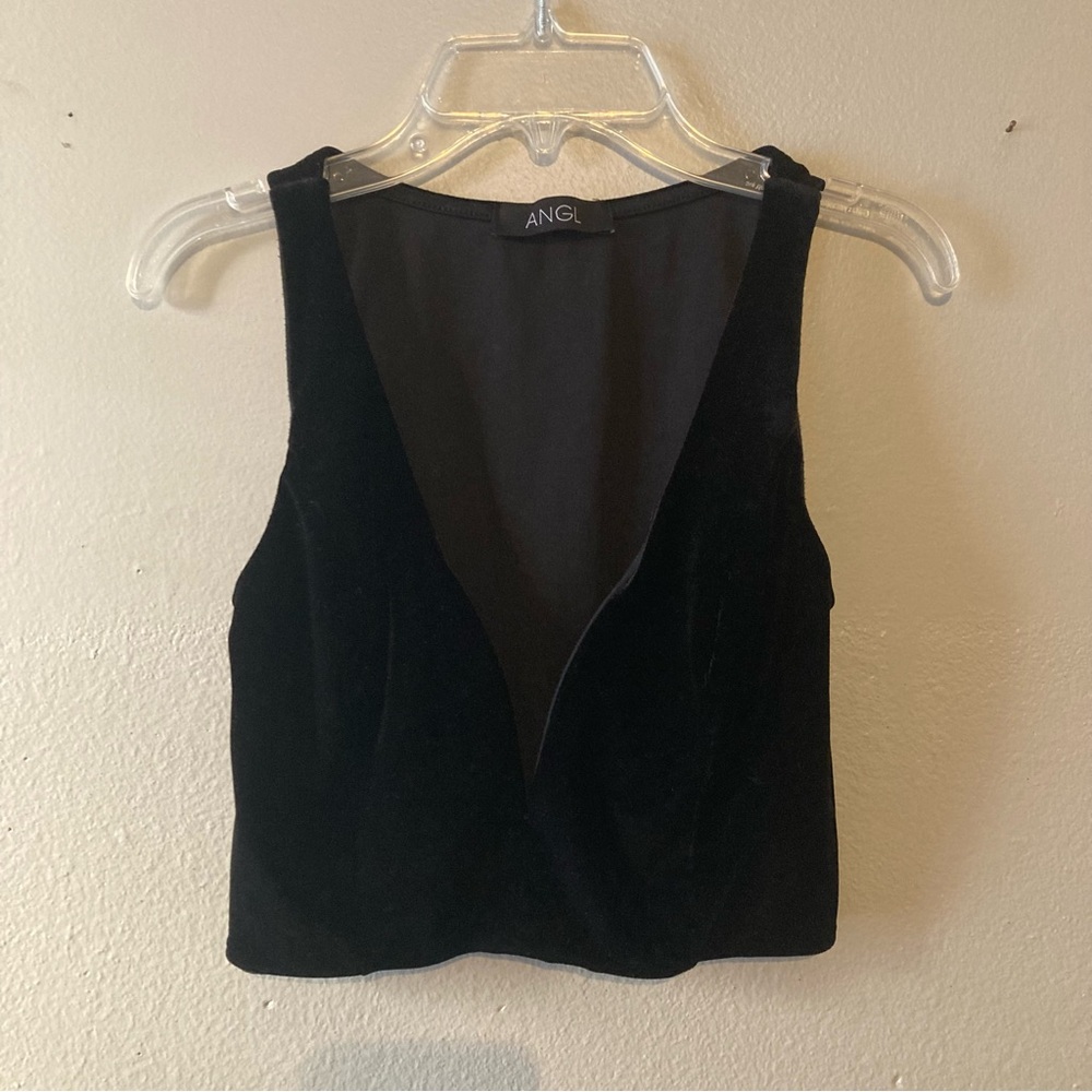 4/$10 - ANGL Velvet V-Neck Cropped Tank - Black